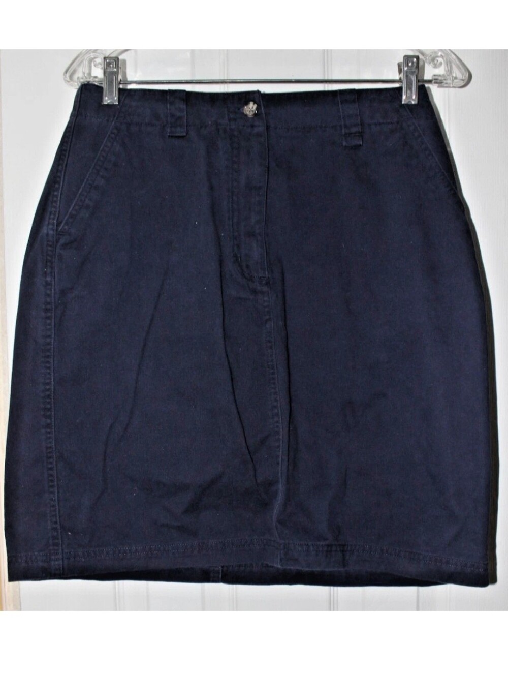 Christopher & Banks Size 8 Skirt 100% Cotton Dark Navy Blue Zip & Button GUC